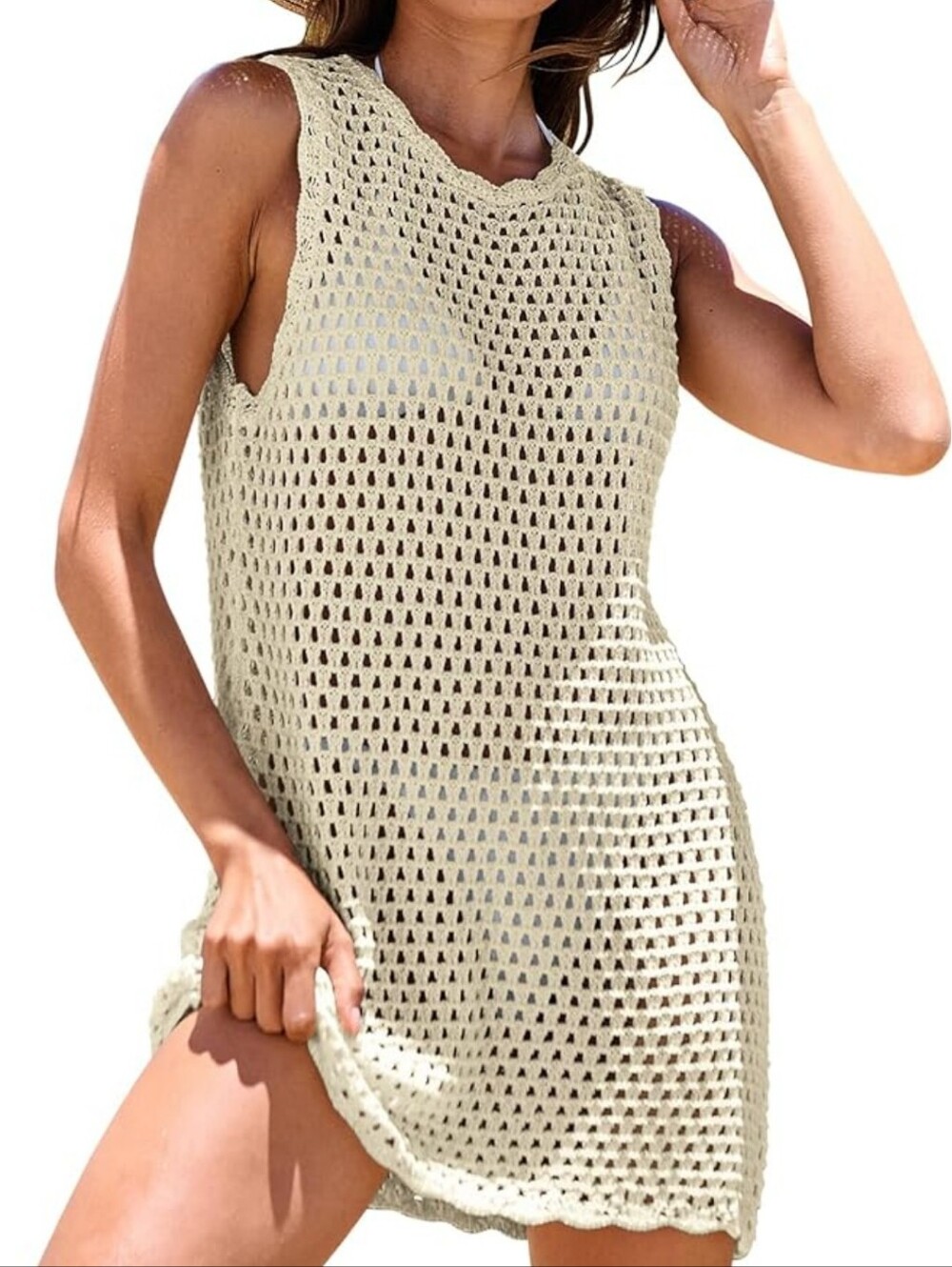 Anrabess Beach Dress Swimsuit Cover up Cream Open Crochet Sweater Nwt Sz Small